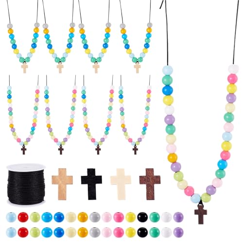 Beadthoven Kreuz, runde Holzperlen, DIY-Kits mit Kordel, 415 Stück, undurchsichtige Kruzifix-Perlen, bunte, lose Abstandshalter, Perlen für DIY-Armbänder, Halsketten, Schmuckherstellung von BB Beadthoven