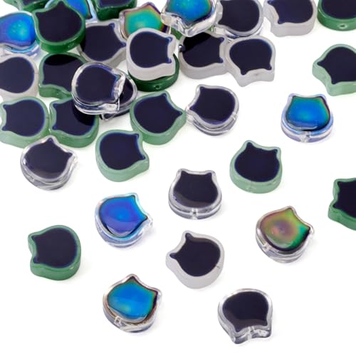 Beadthoven Kristall-Perlen in Katzenform, Stimmungsperlen, Temperaturerkennung, Farbe, Katzenkopf, Glasperlen, zweifarbig, Glasperlen für Armband, Halskette, Schmuckherstellung, 40 Stück von BB Beadthoven