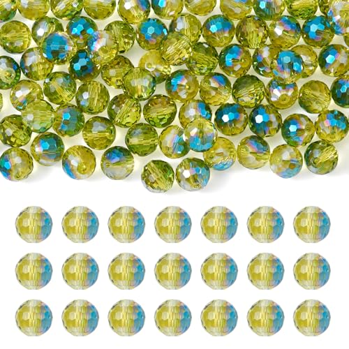 Beadthoven Kristallglasperlen, AB-Farbe, 10 mm, transparent, olivgrün, facettiert, runde Glasperlen für DIY-Halsketten, Armbänder, Handwerk, Schmuckherstellung, Loch: 1,5 mm, 80 Stück von BB Beadthoven