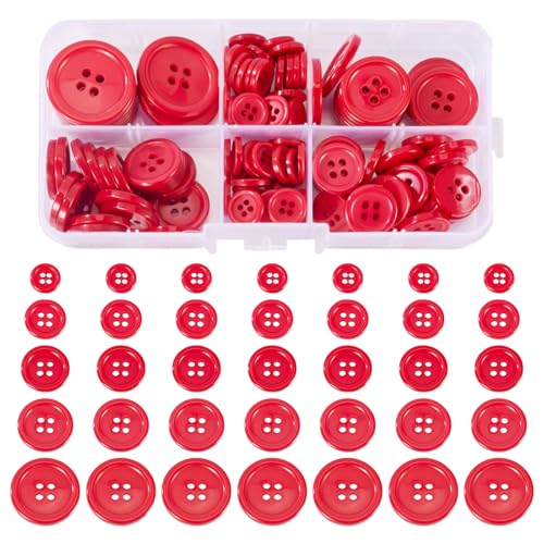 Beadthoven Kunstharzknöpfe, 5 Größen, flach, rund, 4 Löcher, Bastelknöpfe für Ersatz, DIY, Basteln, Nähen, Mäntel, Kleidung, Rot, 190 Stück Beadthoven Kunstharzknöpfe, 5 Größen, flach, rund, 4 Löcher, Bastelknöpfe für Ersatz, DIY, Basteln, Nähen, Mäntel, Kleidung, Rot, 190 Stück von BB Beadthoven