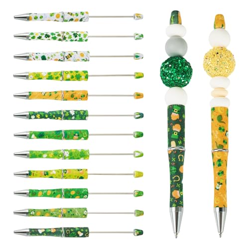 Beadthoven Kunststoff-Kugelschreiber mit grünem Blumenmuster, Kugelschreiber für DIY, personalisierte Stifte, Tintenroller, Büro, Schule, Schreibwaren, 12 Stück von BB Beadthoven
