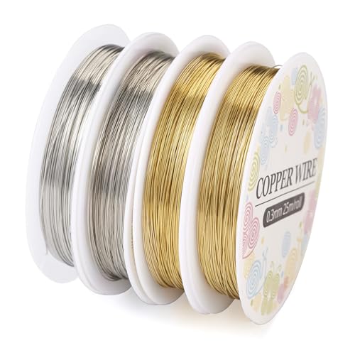 Beadthoven Kupferdraht, 70 m, goldfarbener Silber-Kupferdraht, 0,6 mm / 28 Gauge, weich, rund, für Schmuck, Perlen, Basteldraht, anlaufgeschützt, biegbar, Metall-Schmuckdraht zum Basteln, Drahtwickeln Beadthoven Kupferdraht, 70 m, goldfarbener Silber-Kupferdraht, 0,6 mm / 28 Gauge, weich, rund, für Schmuck, Perlen, Basteldraht, anlaufgeschützt, biegbar, Metall-Schmuckdraht zum Basteln, Drahtwickeln von BB Beadthoven