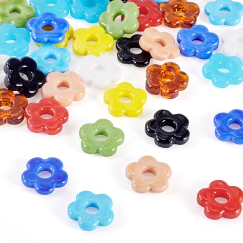 Beadthoven Lampwork-Glasblumen-Perlen, bunt, Regenbogenfarben, hohle Blumen, lose Perlen, großes Loch, handgefertigt, für Schmuckherstellung, Halsketten, Ohrringe, Armbänder, Bastelarbeiten, 40 Stück Beadthoven Lampwork-Glasblumen-Perlen, bunt, Regenbogenfarben, hohle Blumen, lose Perlen, großes Loch, handgefertigt, für Schmuckherstellung, Halsketten, Ohrringe, Armbänder, Bastelarbeiten, 40 Stück von BB Beadthoven