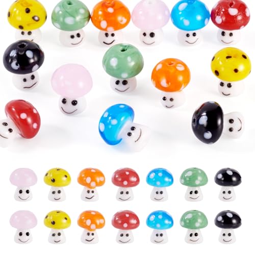 Beadthoven Lampwork-Perlen in Pilzform mit Smiley-Gesicht, 7 Farben, handgefertigt, Pilzperlen für selbstgemachte Armbänder, Halsketten, Schmuckherstellung, 14 Stück Beadthoven Lampwork-Perlen in Pilzform mit Smiley-Gesicht, 7 Farben, handgefertigt, Pilzperlen für selbstgemachte Armbänder, Halsketten, Schmuckherstellung, 14 Stück von BB Beadthoven