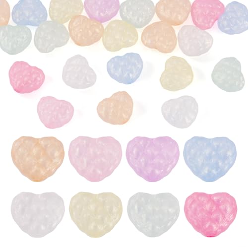 Beadthoven Leuchtende Acryl-Herzperlen, bunte Herzform, leuchtet im Dunkeln, Perlen mit Glitzerpulver für Schmuckherstellung, Halskette, Armband, Basteln, Loch: 2,8 mm, 30 Stück Beadthoven Leuchtende Acryl-Herzperlen, bunte Herzform, leuchtet im Dunkeln, Perlen mit Glitzerpulver für Schmuckherstellung, Halskette, Armband, Basteln, Loch: 2,8 mm, 30 Stück von BB Beadthoven