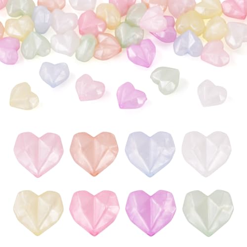 Beadthoven Leuchtende Herzperlen, Diamantschliff, facettiert, Herzform, leuchtet im Dunkeln, Acrylperlen mit Glitzerpulver für Schmuckherstellung, Halskette, Armband, Basteln, 50 Stück Beadthoven Leuchtende Herzperlen, Diamantschliff, facettiert, Herzform, leuchtet im Dunkeln, Acrylperlen mit Glitzerpulver für Schmuckherstellung, Halskette, Armband, Basteln, 50 Stück von BB Beadthoven