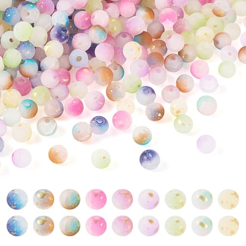 Beadthoven Milchglasperlen, 6 mm, 9 Farben, Glitzer, Crackle Kristallperlen, matt, bunt, Süßigkeiten, Pastell, rund, Galaxie, Edelstein, Abstandshalter für Armbänder, Schmuck, Bastelbedarf, 540 Stück von BB Beadthoven