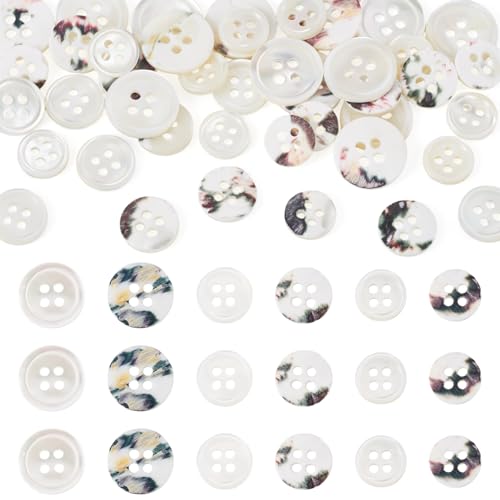 Beadthoven Muschelknöpfe mit 4 Löchern, 3 Größen, weiß, flach, rund, dekorative Knöpfe für Hemd, Kleidung, Basteln, Dekoration, 45 Stück Beadthoven Muschelknöpfe mit 4 Löchern, 3 Größen, weiß, flach, rund, dekorative Knöpfe für Hemd, Kleidung, Basteln, Dekoration, 45 Stück von BB Beadthoven