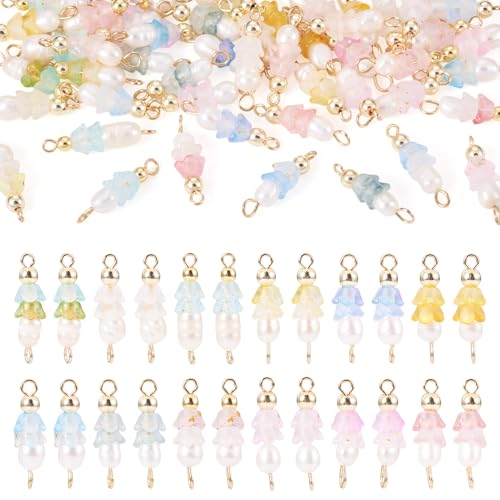 Beadthoven Natürliche Perlenanhänger, Blumenanhänger, Perlen-Charms mit Acryl-Blumen-Perlenkappen, Messingschlaufen, Glieder für Bastelarbeiten, Ohrringe, Handykette, Schmuckherstellung, 48 Stück Beadthoven Natürliche Perlenanhänger, Blumenanhänger, Perlen-Charms mit Acryl-Blumen-Perlenkappen, Messingschlaufen, Glieder für Bastelarbeiten, Ohrringe, Handykette, Schmuckherstellung, 48 Stück von BB Beadthoven