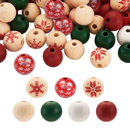 Beadthoven Naturholzperlen, verschiedene Weihnachtsmotive, bemalt, großes Loch, Holzperlen, Schneeflockenmuster, 16 mm, für DIY-Girlanden, Basteln, Heimdekoration, Loch: 3-7 mm, 140 Stück Beadthoven Naturholzperlen, verschiedene Weihnachtsmotive, bemalt, großes Loch, Holzperlen, Schneeflockenmuster, 16 mm, für DIY-Girlanden, Basteln, Heimdekoration, Loch: 3-7 mm, 140 Stück von BB Beadthoven