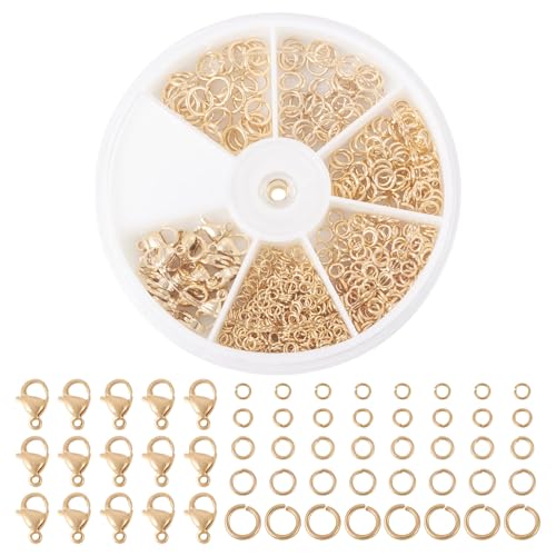 Beadthoven Offene Biegeringe und Karabinerverschlüsse, aus 14 Karat vergoldetem Messing, läuft nicht an, für Armbänder, Halsketten, Schmuckherstellung, DIY, Reparatur, 683 Stück von BB Beadthoven