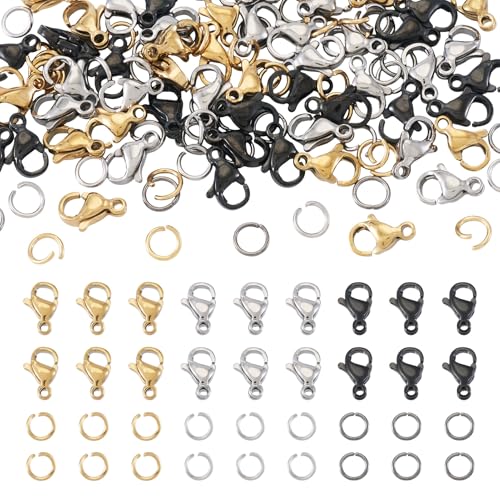 Beadthoven Offene Binderinge und Karabinerverschlüsse, Edelstahl, läuft nicht an, Haken mit 5 mm Schmuck-O-Ringen für Schmuckherstellung, Armbänder, Halsketten, DIY-Reparatur, 60 Stück von BB Beadthoven