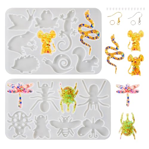 Beadthoven Ohrring-Silikonformen-Set, 2 Stück, Insektenmotiv, Anhängerform, Harz, Schmuckform mit Ohrringhaken und offenen Binderingen für Bastelarbeiten, Schmuckherstellung von BB Beadthoven