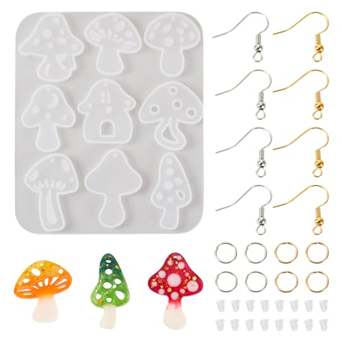Beadthoven Ohrring-Silikonformen-Set, Pilz-Anhängerform, Harz, Schmuckform mit Ohrringhaken und offenen Binderingen für DIY-Handwerk, Schmuckherstellung von BB Beadthoven