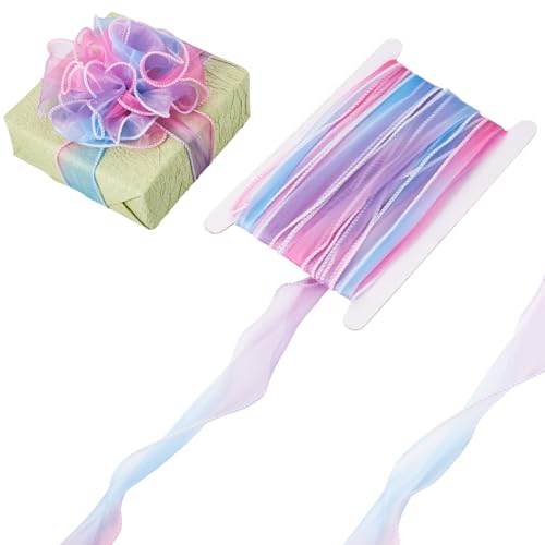 Beadthoven Organza-Band, schillerndes Organza-Band, 5,4 cm, rosa und blau, durchsichtiger Stoff, Chiffon-Bänder, Netzstoff, Weihnachtsspitzenbesatz für große Schleife, Hochzeit, Geschenkverpackung Beadthoven Organza-Band, schillerndes Organza-Band, 5,4 cm, rosa und blau, durchsichtiger Stoff, Chiffon-Bänder, Netzstoff, Weihnachtsspitzenbesatz für große Schleife, Hochzeit, Geschenkverpackung von BB Beadthoven