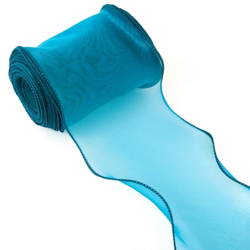 Beadthoven Organza-Chiffonband, 12 cm breit, Polyester, Wellenrand, durchscheinendes Chiffonband für Schleife, Kränze, Blumenstrauß, Kleidung, Dekoration, Basteln, Dunkeltürkis, 12 m von BB Beadthoven