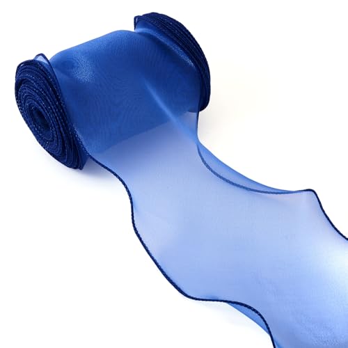 Beadthoven Organza-Chiffonband, 12 cm breit, Polyester, Wellenrand, durchscheinendes Chiffonband für Schleife, Kränze, Blumenstrauß, Kleidung, Dekoration, Basteln, Mitternachtsblau, 12 m von BB Beadthoven