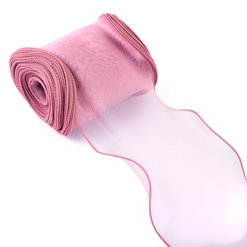 Beadthoven Organza-Chiffonband, 12 cm breit, Polyester, Wellenrand, durchscheinendes Chiffonband für Schleife, Kränze, Blumenstrauß, Kleidung, Dekoration, Basteln, Rosarot, 12 m von BB Beadthoven