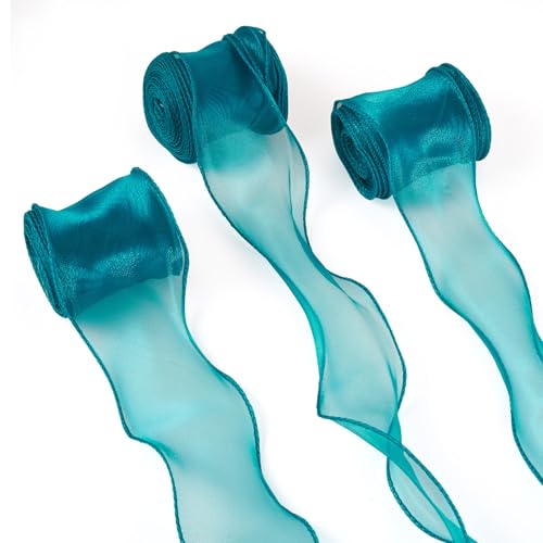 Beadthoven Organza-Chiffonband, 60 mm breit, Polyester, Drahtrand, durchscheinendes Chiffonband für Schleife, Kränze, Blumenstrauß, Kleidung, Dekoration, Basteln, Kadettblau, 3 Rollen Beadthoven Organza-Chiffonband, 60 mm breit, Polyester, Drahtrand, durchscheinendes Chiffonband für Schleife, Kränze, Blumenstrauß, Kleidung, Dekoration, Basteln, Kadettblau, 3 Rollen von BB Beadthoven