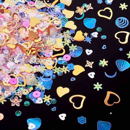Beadthoven Pailletten und Spangles zum Basteln, Pastellfarben, gemischte Formen, schillernde, glitzernde Flocken, Pailletten, DIY-Kunst-Pailletten für Weihnachtskleidung, Party-Dekorationen von BB Beadthoven