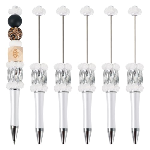 Beadthoven Perlen-Kugelschreiber mit Kunstharz-Blume, Edelstahl, Perlenstifte, dekorativer Perlenstift für DIY, personalisierter Stift, Büro, Schulbedarf, Weiß, 5 Stück von BB Beadthoven