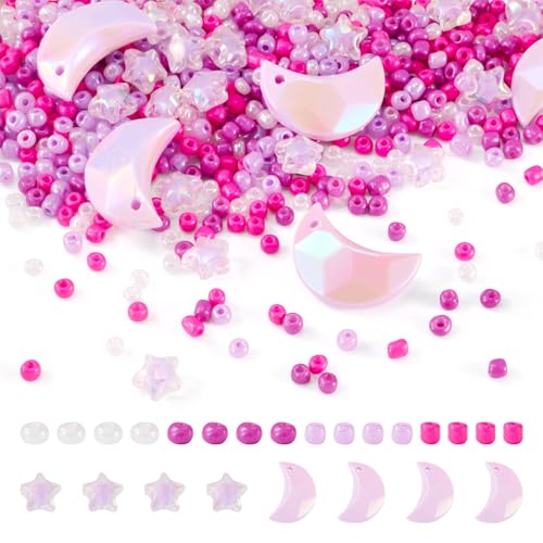 Beadthoven Perlen-Set zum Selbermachen mit facettierten Stern-Mond-Acrylperlen und 4 mm Glas-Rocailles, winzige Kristallglasperlen für DIY-Schmuckherstellung, Violett Beadthoven Perlen-Set zum Selbermachen mit facettierten Stern-Mond-Acrylperlen und 4 mm Glas-Rocailles, winzige Kristallglasperlen für DIY-Schmuckherstellung, Violett von BB Beadthoven