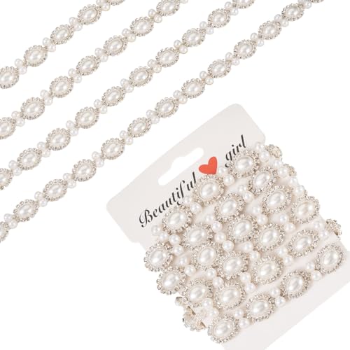 Beadthoven Perlen-Strass-Cup-Kette, 91 cm, Blume, Kristall, Diamanten, geschlossene Kette zum Nähen, 13 mm, weiße Perlenapplikation, für Schmuck, Hochzeit, Brautkleid, Kleidung, DIY-Dekoration von BB Beadthoven