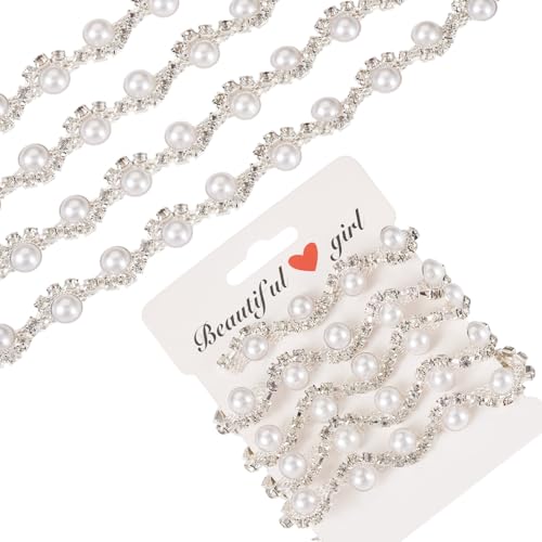 Beadthoven Perlen-Strass-Kette, 91 cm, silberfarbene Kristall-Strass-Cup-Kette zum Nähen, 12 mm, weiße Perlenapplikation, für Schmuck, Hochzeit, Brautkleid, Kleidung, DIY-Dekoration von BB Beadthoven