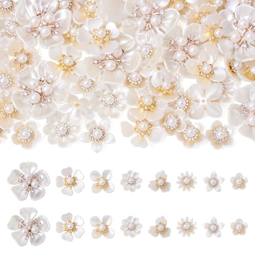 Beadthoven Perlen-Strass-Knöpfe, 8 Stile, Vintage-Kristall-Blumen-Broschen, flache Rückseite, Blumen-Knöpfe, Verzierungen für Bastelarbeiten, Hochzeitsstrauß, Haarkleidung, Schmuckherstellung, Tasche von BB Beadthoven