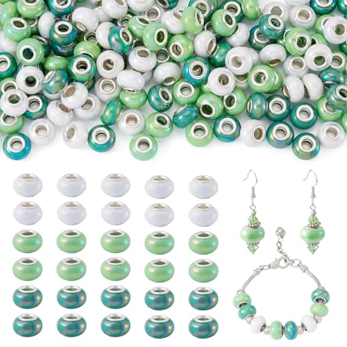 Beadthoven Perlen mit großem Loch für Bettelarmbänder, schillernde, europäische Harzperlen für Stifte, undurchsichtige Rondelle, Abstandshalter für Schmuckherstellung, DIY, Handwerk, Feenstab – Grün von BB Beadthoven
