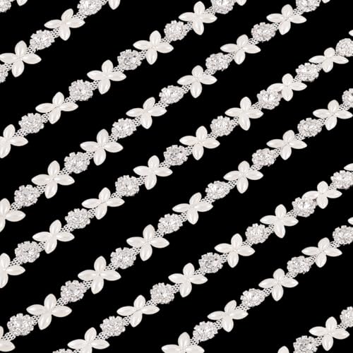 Beadthoven Perlenkette mit Blume, Strass, Perlen, 91 cm, zum Nähen, 14 mm, weiße Perlen-Applikation, Zierleiste für Schmuck, Hochzeitsstrauß, DIY-Dekoration, Kostümzubehör, Platin von BB Beadthoven