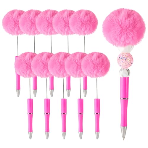 Beadthoven Plüsch-Kugelschreiber, flauschige Kugelschreiber, Pompom-Kugelschreiber für DIY, personalisierter Perlenstift, Rollerball, Büro, Schulbedarf, Kamelie, 10 Stück von BB Beadthoven