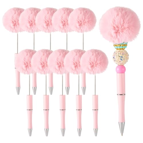 Beadthoven Plüsch-Kugelschreiber, flauschige Kugelschreiber, Pompom-Kugelschreiber für DIY, personalisierter Perlenstift, Tintenroller, Büro- und Schulbedarf, Perlrosa, 10 Stück von BB Beadthoven