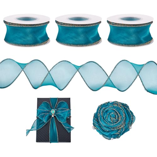 Beadthoven Polyester-Organzaband, 45 mm breit, metallischer Drahtrand, durchscheinendes Chiffonband für Schleife, Kränze, Blumenstrauß, Kleidung, Dekoration, Basteln, Kadettenblau, 3 Rollen Beadthoven Polyester-Organzaband, 45 mm breit, metallischer Drahtrand, durchscheinendes Chiffonband für Schleife, Kränze, Blumenstrauß, Kleidung, Dekoration, Basteln, Kadettenblau, 3 Rollen von BB Beadthoven