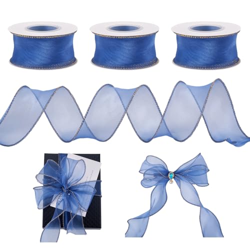 Beadthoven Polyester-Organzaband, 45 mm breit, metallischer Drahtrand, durchscheinendes Chiffonband für Schleife, Kränze, Blumenstrauß, Kleidung, Dekoration, Basteln, Kornblumenblau, 3 Rollen Beadthoven Polyester-Organzaband, 45 mm breit, metallischer Drahtrand, durchscheinendes Chiffonband für Schleife, Kränze, Blumenstrauß, Kleidung, Dekoration, Basteln, Kornblumenblau, 3 Rollen von BB Beadthoven