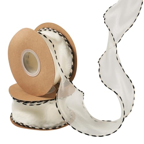 Beadthoven Polyester-Organzaband, 60 mm breit, metallischer Drahtrand, durchscheinendes Chiffonband für Schleife, Kränze, Blumenstrauß, Kleidung, Dekoration, Basteln, Beige, 2 Rollen Beadthoven Polyester-Organzaband, 60 mm breit, metallischer Drahtrand, durchscheinendes Chiffonband für Schleife, Kränze, Blumenstrauß, Kleidung, Dekoration, Basteln, Beige, 2 Rollen von BB Beadthoven