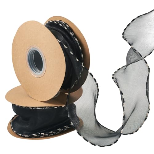 Beadthoven Polyester-Organzaband, 60 mm breit, metallischer Drahtrand, durchscheinendes Chiffonband für Schleife, Kränze, Blumenstrauß, Kleidung, Dekoration, Basteln, Schwarz, 2 Rollen Beadthoven Polyester-Organzaband, 60 mm breit, metallischer Drahtrand, durchscheinendes Chiffonband für Schleife, Kränze, Blumenstrauß, Kleidung, Dekoration, Basteln, Schwarz, 2 Rollen von BB Beadthoven