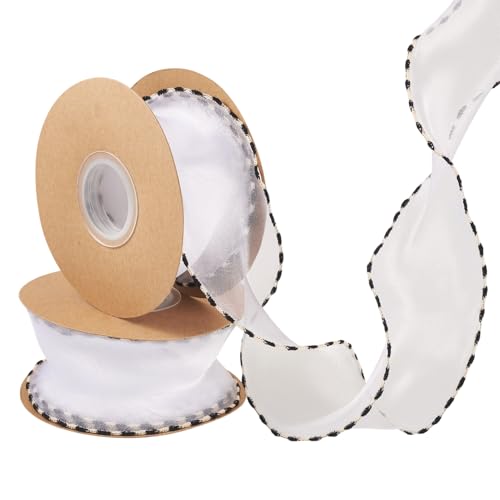 Beadthoven Polyester-Organzaband, 60 mm breit, metallischer Drahtrand, durchscheinendes Chiffonband für Schleife, Kränze, Blumenstrauß, Kleidung, Dekoration, Basteln, Weiß, 2 Rollen Beadthoven Polyester-Organzaband, 60 mm breit, metallischer Drahtrand, durchscheinendes Chiffonband für Schleife, Kränze, Blumenstrauß, Kleidung, Dekoration, Basteln, Weiß, 2 Rollen von BB Beadthoven