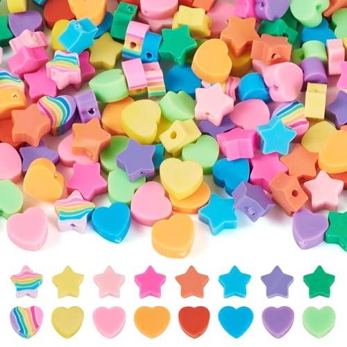 Beadthoven Polymer-Ton-Perlen in Herzform, Stern, bunte Polymerperlen, weiche Perlen für Halsketten, Armbänder, Ohrringe, Sommerschmuck, Bastelarbeiten, 160 Stück Beadthoven Polymer-Ton-Perlen in Herzform, Stern, bunte Polymerperlen, weiche Perlen für Halsketten, Armbänder, Ohrringe, Sommerschmuck, Bastelarbeiten, 160 Stück von BB Beadthoven