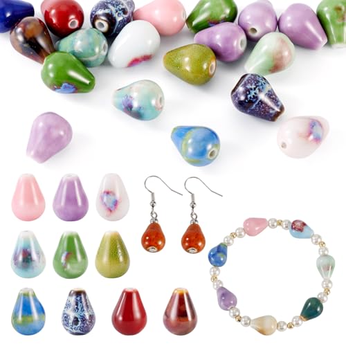 Beadthoven Porzellan-Keramikperlen in Tropfenform, chinesisch, Vintage, bemalt, Boho, bunt, handgefertigt, Abstandshalter zum Basteln, für Armbänder, Halsketten, Ohrringe, Schlüsselanhänger von BB Beadthoven