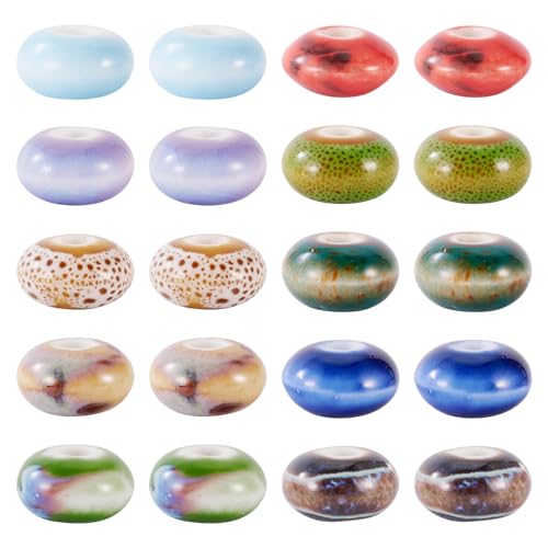 Beadthoven Porzellan-Perlen, Rondelle, handgefertigt, Keramik, großes Loch, bunt, bemalt, Vintage-Glasur, Porzellan, lose Abstandshalter für Schmuckherstellung, Armbänder, Halsketten, Ohrringe Beadthoven Porzellan-Perlen, Rondelle, handgefertigt, Keramik, großes Loch, bunt, bemalt, Vintage-Glasur, Porzellan, lose Abstandshalter für Schmuckherstellung, Armbänder, Halsketten, Ohrringe von BB Beadthoven