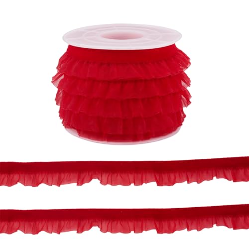 Beadthoven Samt-Organza-Rüschenborte, 15 mm, einseitig, plissiert, Spitzenbordüre, zerknitterter Chiffon-Rand, Band zum Nähen, Basteln, Kostüm, Kissenbezug, Verzierungen, 4,5 m, Rot Beadthoven Samt-Organza-Rüschenborte, 15 mm, einseitig, plissiert, Spitzenbordüre, zerknitterter Chiffon-Rand, Band zum Nähen, Basteln, Kostüm, Kissenbezug, Verzierungen, 4,5 m, Rot von BB Beadthoven