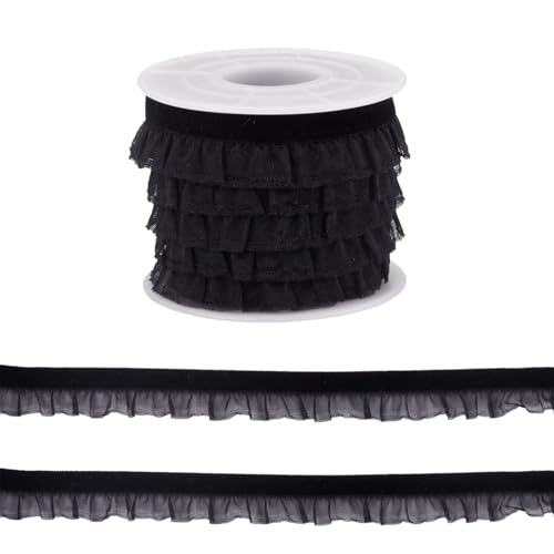 Beadthoven Samt-Organza-Rüschenborte, 15 mm, einseitig, plissiert, Spitzenbordüre, zerknitterter Chiffon-Rand, Band zum Nähen, Basteln, Kostüme, Kissenbezüge, Verzierungen, 4,5 m, Schwarz Beadthoven Samt-Organza-Rüschenborte, 15 mm, einseitig, plissiert, Spitzenbordüre, zerknitterter Chiffon-Rand, Band zum Nähen, Basteln, Kostüme, Kissenbezüge, Verzierungen, 4,5 m, Schwarz von BB Beadthoven