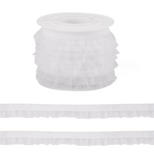 Beadthoven Samt-Organza-Rüschenborte, 15 mm, einseitig, plissiert, Spitzenbordüre, zerknitterter Chiffon-Rand, Band zum Nähen, Basteln, Kostüme, Kissenbezüge, Verzierungen, 4,5 m, Weiß Beadthoven Samt-Organza-Rüschenborte, 15 mm, einseitig, plissiert, Spitzenbordüre, zerknitterter Chiffon-Rand, Band zum Nähen, Basteln, Kostüme, Kissenbezüge, Verzierungen, 4,5 m, Weiß von BB Beadthoven