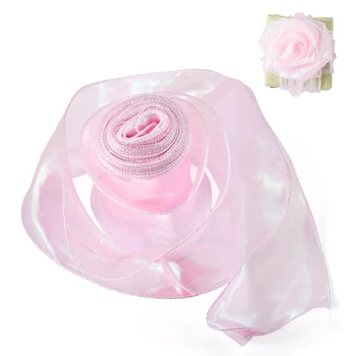 Beadthoven Schillernde Polyester-Bänder, 10 cm breit, durchscheinendes Chiffonband, schimmerndes Organzaband für Blumensträuße, Verpackungen, Schleifen, Kränze, Dekoration, Basteln, Perlrosa Beadthoven Schillernde Polyester-Bänder, 10 cm breit, durchscheinendes Chiffonband, schimmerndes Organzaband für Blumensträuße, Verpackungen, Schleifen, Kränze, Dekoration, Basteln, Perlrosa von BB Beadthoven