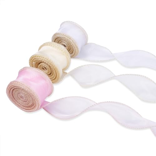Beadthoven Schillerndes Chiffonband, Polyester, schimmernd, 40 mm, Geschenkband, Hochzeitsstrauß, Schleifen, Kränze, Dekoration, 3 Farben, 3 Rollen Beadthoven Schillerndes Chiffonband, Polyester, schimmernd, 40 mm, Geschenkband, Hochzeitsstrauß, Schleifen, Kränze, Dekoration, 3 Farben, 3 Rollen von BB Beadthoven