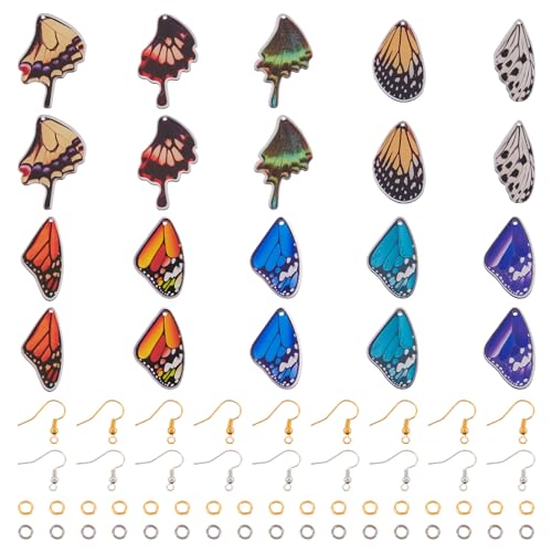 Beadthoven Schmetterlings-Flügel-Anhänger-Ohrring-Bastelset, kleine Schmetterlings-Ohrringe, Charms, Insekten, Libellen, Feenflügel, bunt, bedrucktes Kunstharz, hängende Charms für Schmuckherstellung von BB Beadthoven