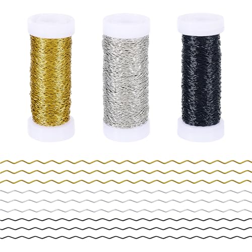 Beadthoven Schmuckdraht aus Eisen, 0,3 mm, gewellter Perlendraht, Schwarz, Platin, Gold, Metall, Basteldraht für Halsketten, Ohrringe, Kunst, Handwerk, Draht, Schmuckherstellung, 3 Rollen Beadthoven Schmuckdraht aus Eisen, 0,3 mm, gewellter Perlendraht, Schwarz, Platin, Gold, Metall, Basteldraht für Halsketten, Ohrringe, Kunst, Handwerk, Draht, Schmuckherstellung, 3 Rollen von BB Beadthoven