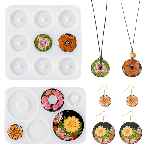 Beadthoven Silikon-Anhängerformen, flach, rund, Donut-Harz, Gießformen, 2 Stile, Scheiben, Kreise, Harz, Epoxidharz, Formen für DIY, Handwerk, Schmuck, Guss, Halsketten, Ohrringe, Anhänger von BB Beadthoven
