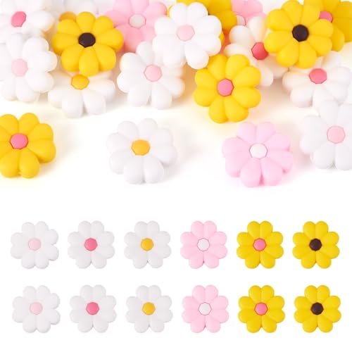 Beadthoven Silikon-Blumen-Perlen, 6 Farben, Gänseblümchen, weiche Gummiperlen für DIY-Stifte, Kaychain, Schlüsselband, Haarnadeln, Schmuckherstellung, Loch: 2 mm, 24 Stück von BB Beadthoven